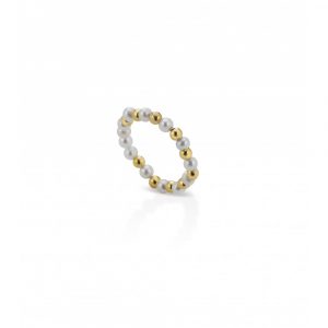 Anello FuJiko Elastico Perle Bianche Argento Gold