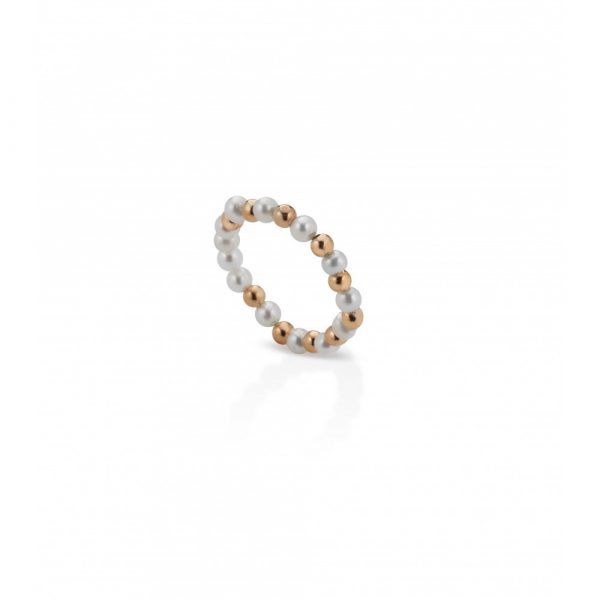 Anello FuJiko Elastico Perle Bianche Argento Rosè