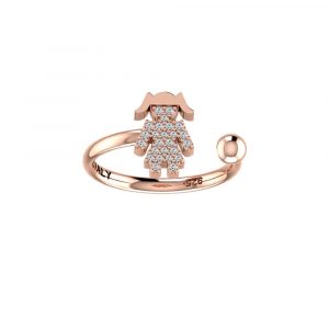 Anello Love Makes a Family Bimba-Sfera 4 mm Argento Rosè Pietre Bianche