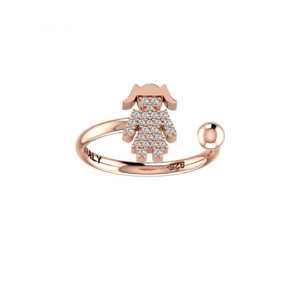 Anello Love Makes a Family Bimba-Sfera 4 mm Argento Rosè Pietre Bianche