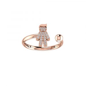 Anello Love Makes a Family Bimbo-Sfera 4 mm Argento Rosè Pietre Bianche