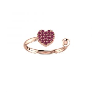 Anello Love Makes a Family Cuore-Sfera 4 mm Argento Rosè Pietre Rosse