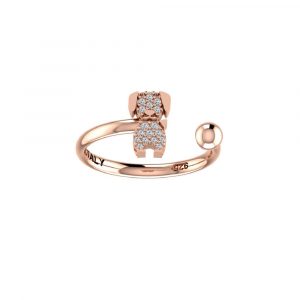 Anello Love Makes a Family Cane-Sfera 4 mm Argento Rosè Pietre Bianche