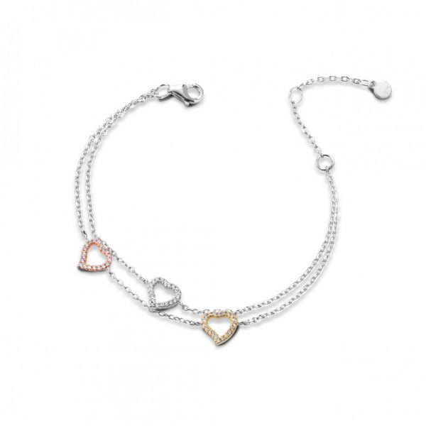 Bracciale Hiriwa 925 Cuore Argento Rosè-Silver-Gold Pietre Bianche