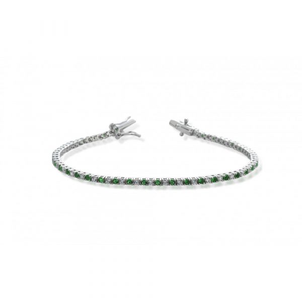 Bracciale Hiriwa 925 Tennis Argento Pietre Bianche Verdi