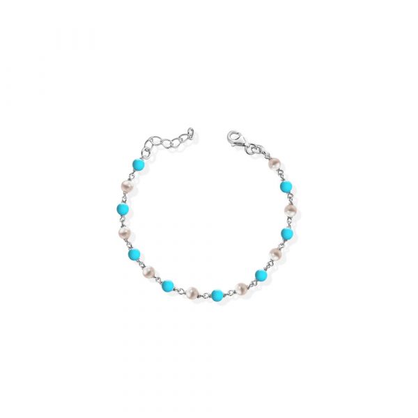 Bracciale FuJiko Perle Bianche Pasta di Turchese Argento