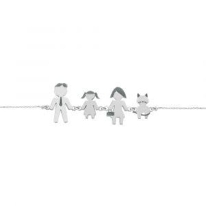 Bracciale Love Makes a Family Papà-Bimba-Mamma-Gatto Argento