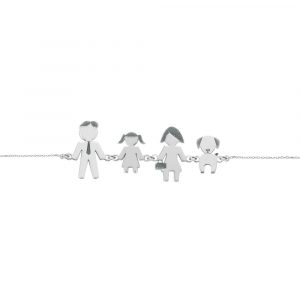 Bracciale Love Makes a Family Papà-Bimba-Mamma-Cane Argento