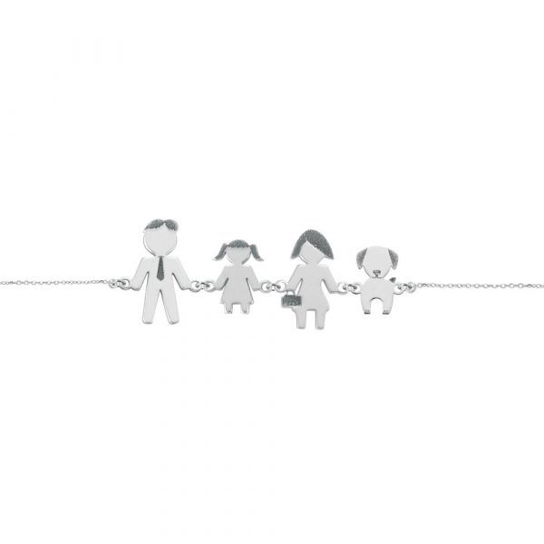 Bracciale Love Makes a Family Papà-Bimba-Mamma-Cane Argento