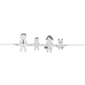 Bracciale Love Makes a Family Papà-Bimbo-Mamma-Gatto Argento