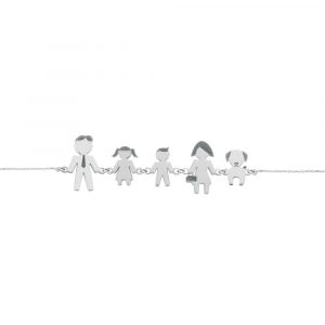 Bracciale Love Makes a Family Papà-Bimba-Bimbo-Mamma-Cane Argento