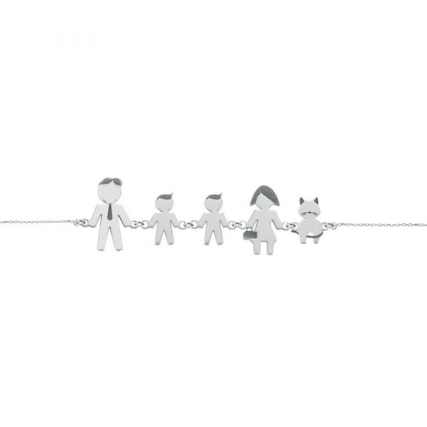 Bracciale Love Makes a Family Papà-Bimbo-Bimbo-Mamma-Gatto Argento
