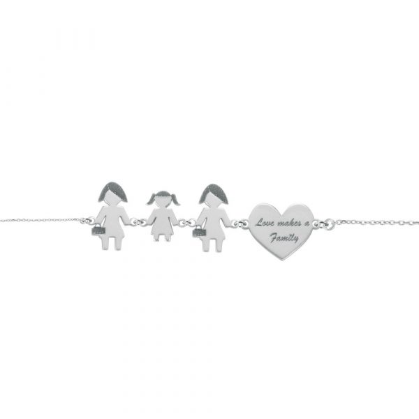 Bracciale Love Makes a Family Lei-Bimba-Lei-Cuore Argento