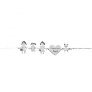 Bracciale Love Makes a Family Lei-Bimba-Lei-Cuore-Gatto Argento