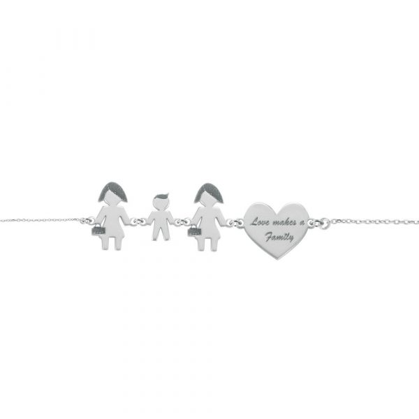 Bracciale Love Makes a Family Lei-Bimbo-Lei-Cuore Argento