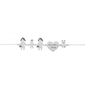 Bracciale Love Makes a Family Lei-Bimbo-Lei-Cuore-Gatto Argento