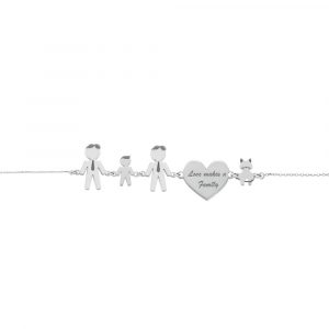 Bracciale Love Makes a Family Lui-Bimbo-Lui-Cuore-Gatto Argento