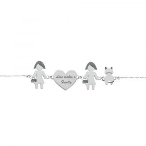 Bracciale Love Makes a Family Lei-Cuore-Lei-Gatto Argento