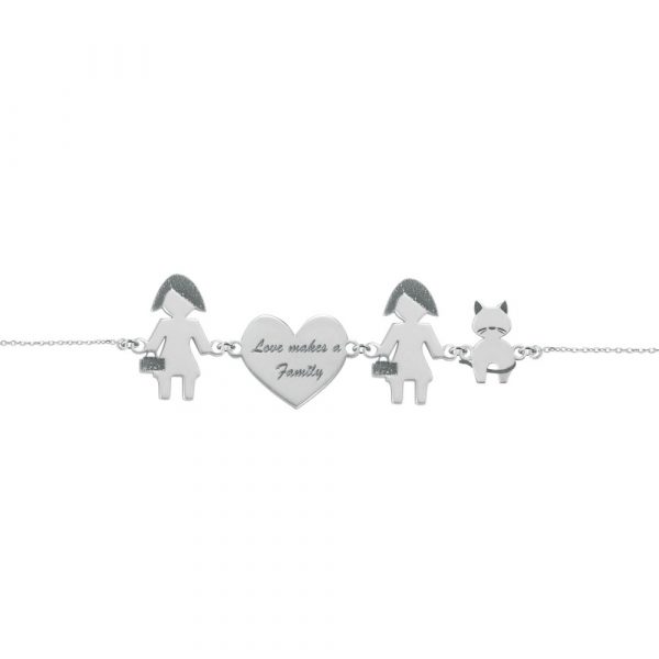 Bracciale Love Makes a Family Lei-Cuore-Lei-Gatto Argento