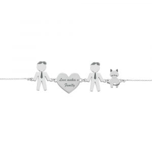 Bracciale Love Makes a Family Lui-Cuore-Lui-Gatto Argento