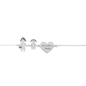 Bracciale Love Makes a Family Mamma-Bimba-Cuore Argento