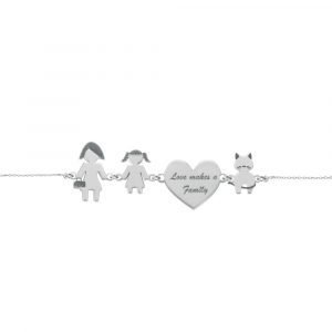 Bracciale Love Makes a Family Mamma-Bimba-Cuore-Gatto Argento