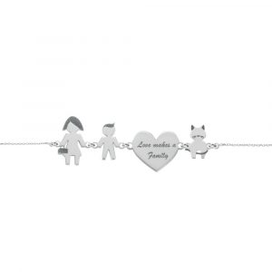 Bracciale Love Makes a Family Mamma-Bimbo-Cuore-Gatto Argento