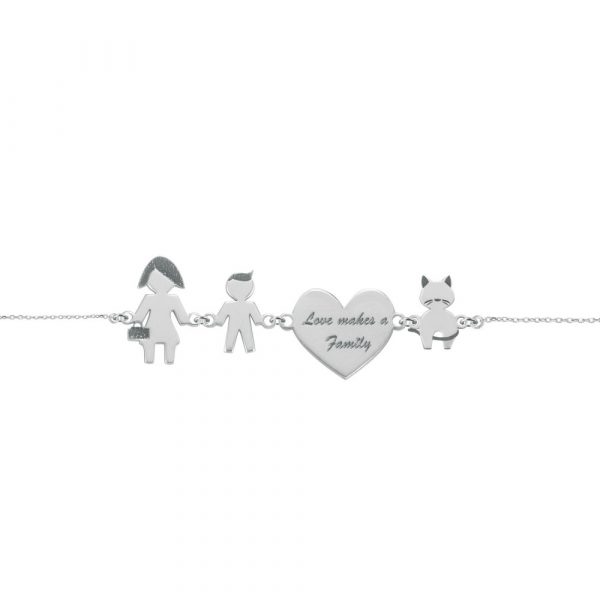 Bracciale Love Makes a Family Mamma-Bimbo-Cuore-Gatto Argento