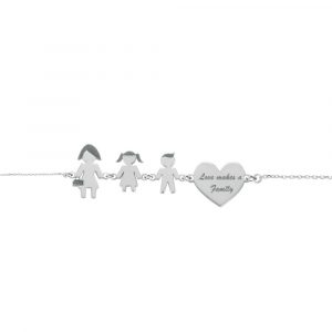 Bracciale Love Makes a Family Mamma-Bimba-Bimbo-Cuore Argento