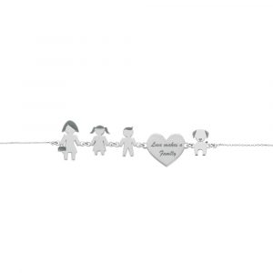 Bracciale Love Makes a Family Mamma-Bimba-Bimbo-Cuore-Cane Argento