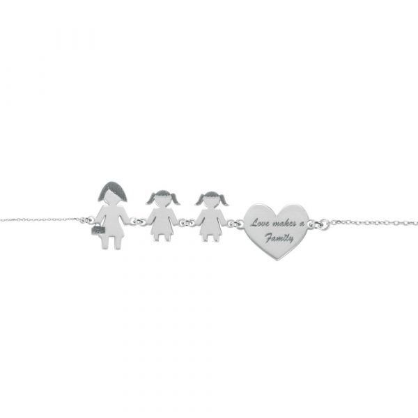 Bracciale Love Makes a Family Mamma-Bimba-Bimba-Cuore Argento