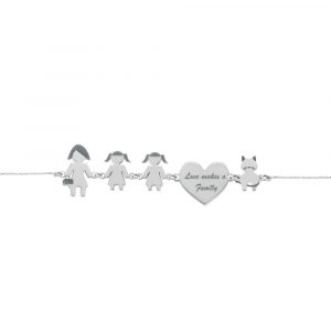 Bracciale Love Makes a Family Mamma-Bimba-Bimba-Cuore-Gatto Argento