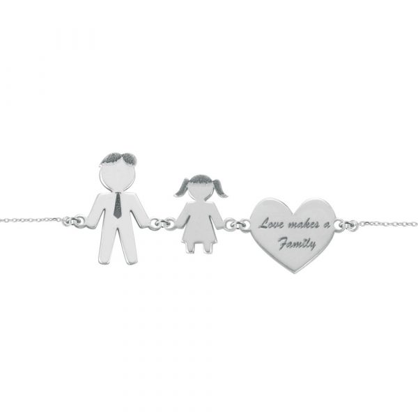 Bracciale Love Makes a Family Papà-Bimba-Cuore Argento