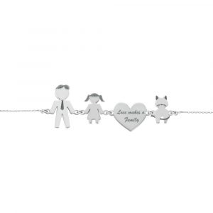 Bracciale Love Makes a Family Papà-Bimba-Cuore-Gatto Argento