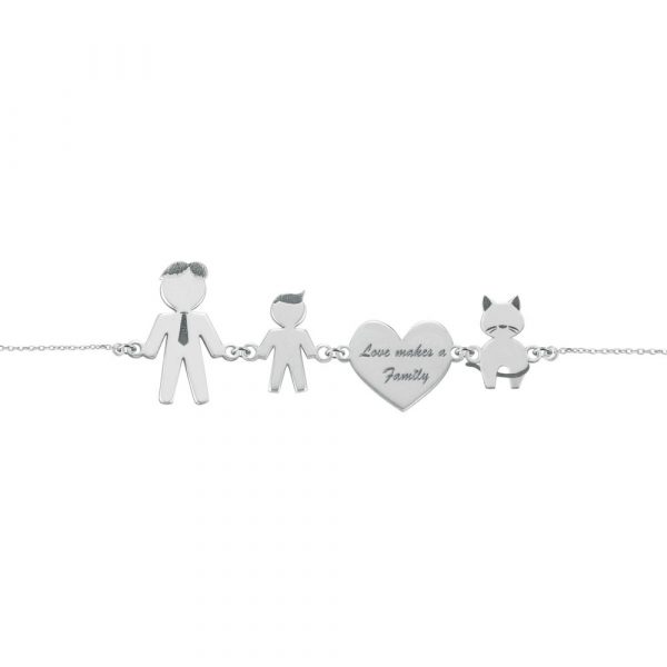 Bracciale Love Makes a Family Papà-Bimbo-Cuore-Gatto Argento