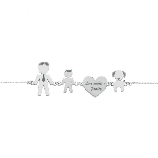 Bracciale Love Makes a Family Papà-Bimbo-Cuore-Cane Argento