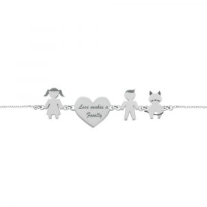 Bracciale Love Makes a Family Bimba-Cuore-Bimbo-Gatto Argento