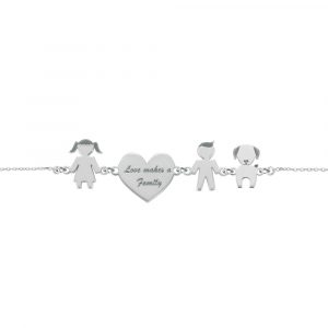 Bracciale Love Makes a Family Bimba-Cuore-Bimbo-Cane Argento