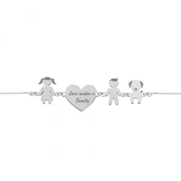 Bracciale Love Makes a Family Bimba-Cuore-Bimbo-Cane Argento