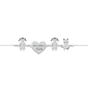 Bracciale Love Makes a Family Bimba-Cuore-Bimba-Gatto Argento