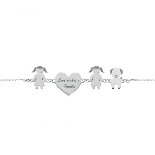 Bracciale Love Makes a Family Bimba-Cuore-Bimba-Cane Argento