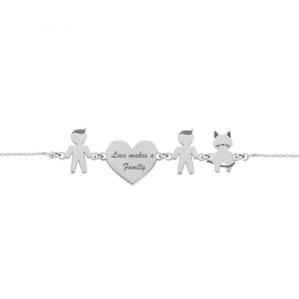 Bracciale Love Makes a Family Bimbo-Cuore-Bimbo-Gatto Argento
