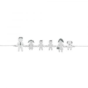 Bracciale Love Makes a Family Papà-Bimba-Bimbo-Bimbo-Mamma-Cane Argento