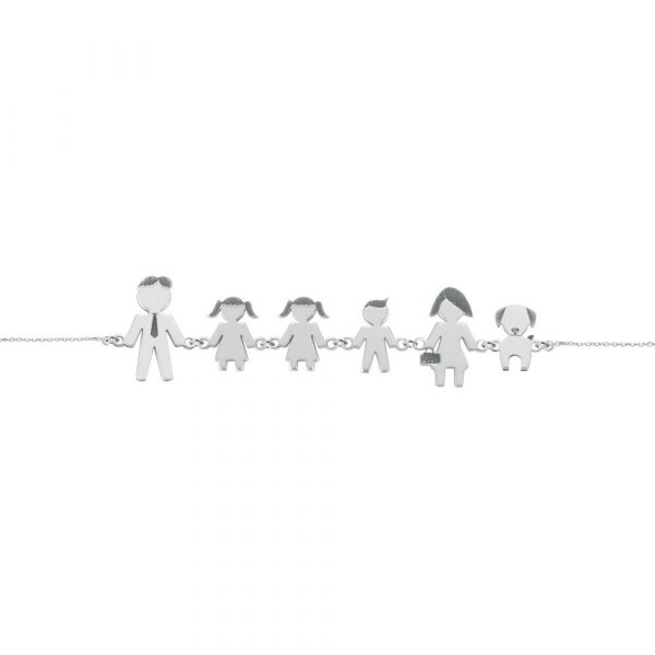 Bracciale Love Makes a Family Papà-Bimba-Bimba-Bimbo-Mamma-Cane Argento