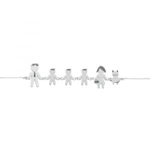 Bracciale Love Makes a Family Papà-Bimbo-Bimbo-Bimbo-Mamma-Gatto Argento