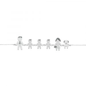 Bracciale Love Makes a Family Papà-Bimbo-Bimbo-Bimbo-Mamma-Cane Argento