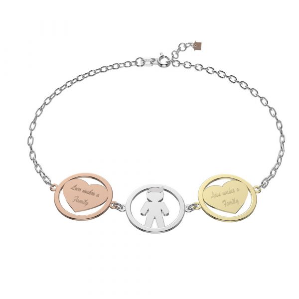 Bracciale Love Makes a Family Cuore-Bimbo-Cuore Argento Multicolore