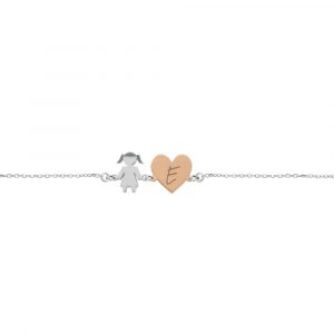 Bracciale Love Makes a Family Bimba Cuore Rosè Lettera E Argento
