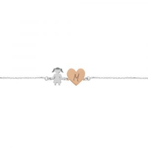 Bracciale Love Makes a Family Bimba Cuore Rosè Lettera M Argento