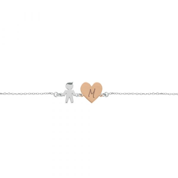 Bracciale Love Makes a Family Bimbo Cuore Rosè Lettera M Argento